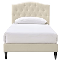 Transitional Arched, Diamond Tufted Upholstered Twin Platform Bed in Beige