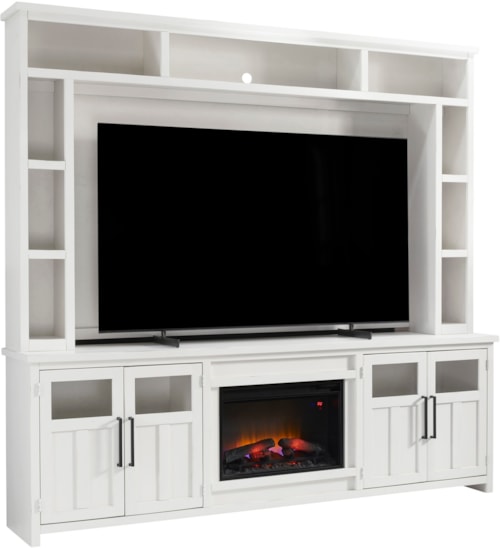 Farmhouse 98" Fireplace Console and Hutch