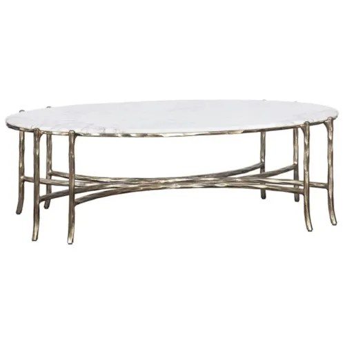 Transitional Oval Cocktail Table with Stone Top