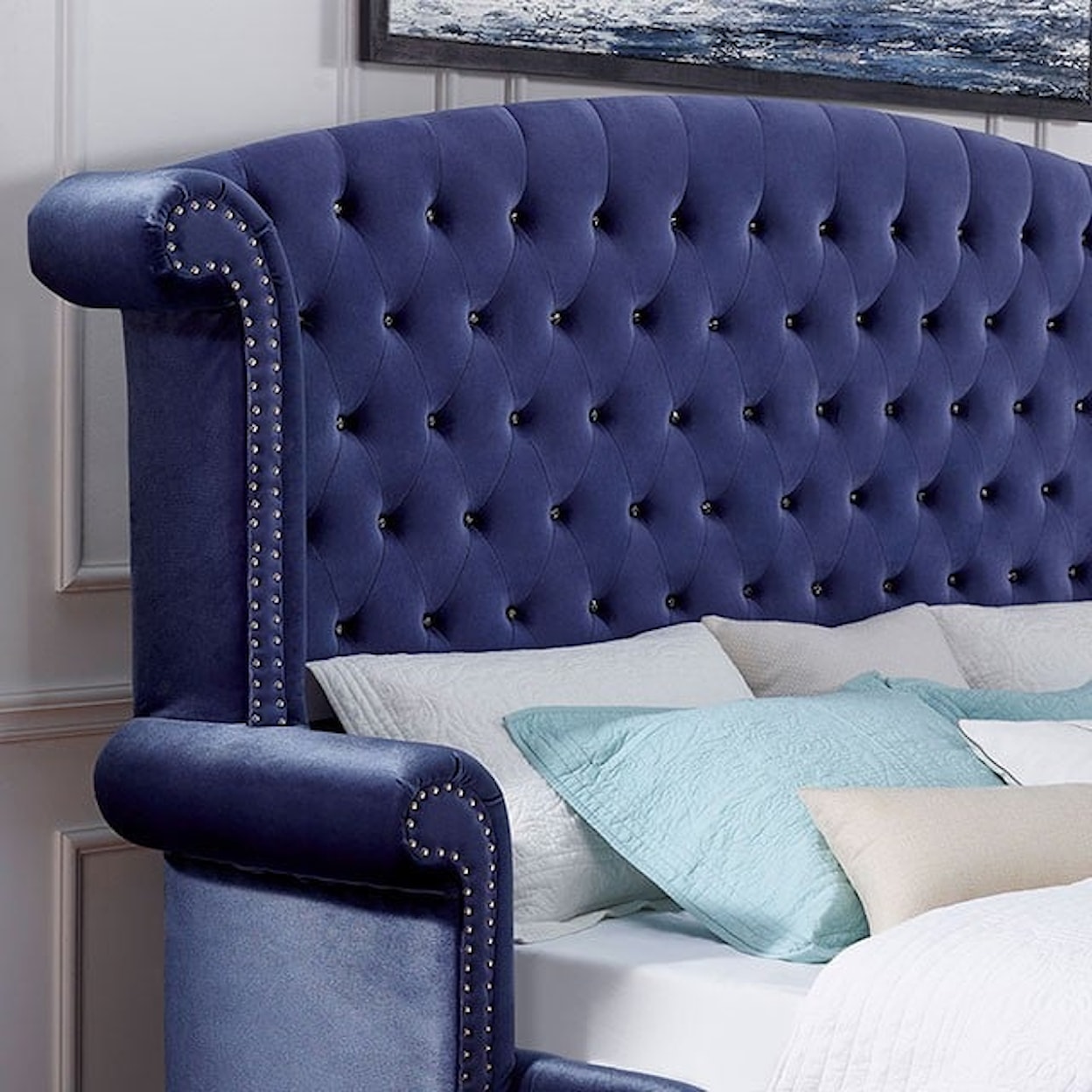 Furniture of America - FOA Alzir Queen Bed, Blue