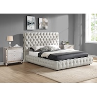 Contemporary Upholstered King Bed with Tufted Headboard and Footboard - Dove