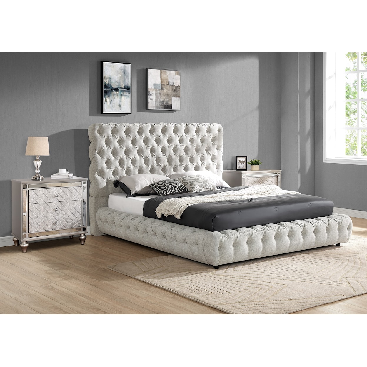 Crown Mark Flory Upholstered Bed - Queen