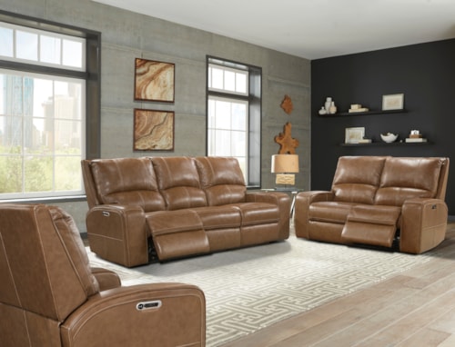 Casual 3-Piece Power Reclining Living Room Set with Power Headrests