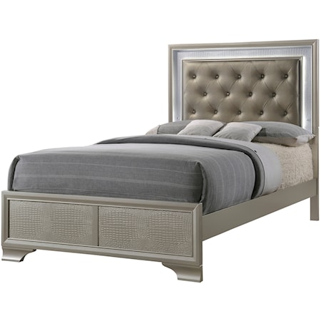 Glam Full Bed With Upholstered LED Headboard