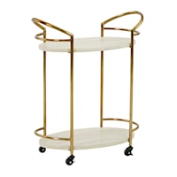 Gold Finish Metal Bar Cart with Faux Tavertine