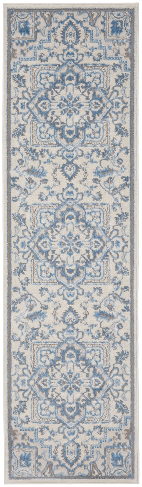 2'3" x 7'6" Ivory Blue Runner Rug