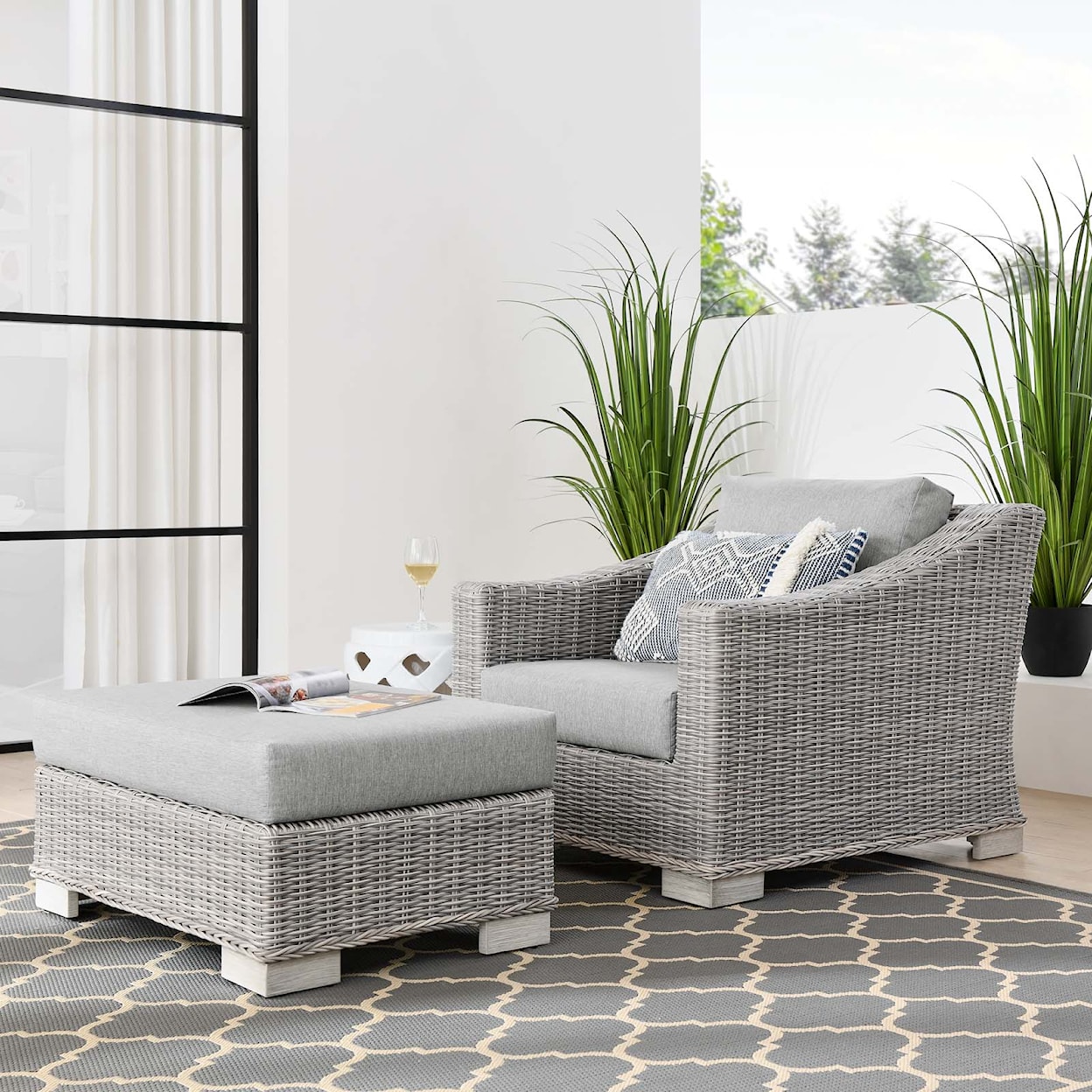 Modway Conway Outdoor 2-Piece Armchair and Ottoman Set