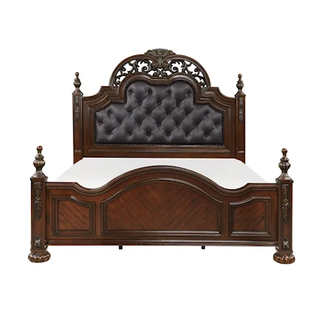 Traditional Queen Bed with Upholstered Headboard