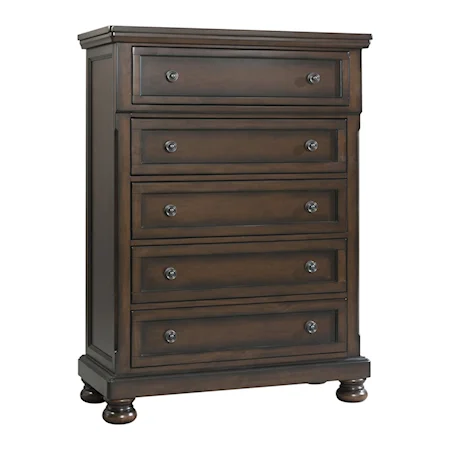 Transitional 5-Drawer Bedroom Chest with Bun Feet