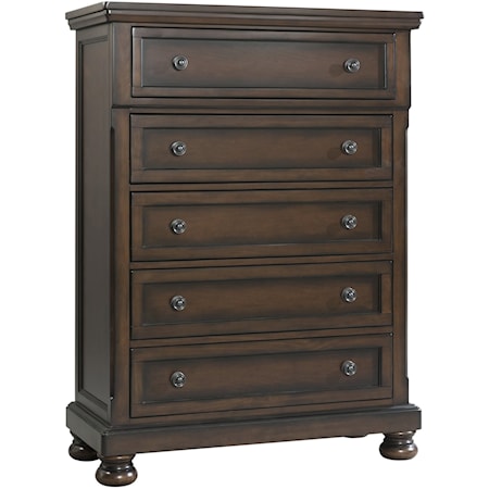 Transitional 5-Drawer Bedroom Chest with Bun Feet