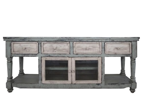 Farmhouse 4-Drawer 70" TV Stand with 2 Glass-Front Doors