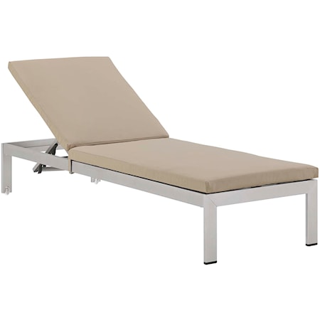 Outdoor Patio Aluminum Chaise with Cushions - Mocha/Silver