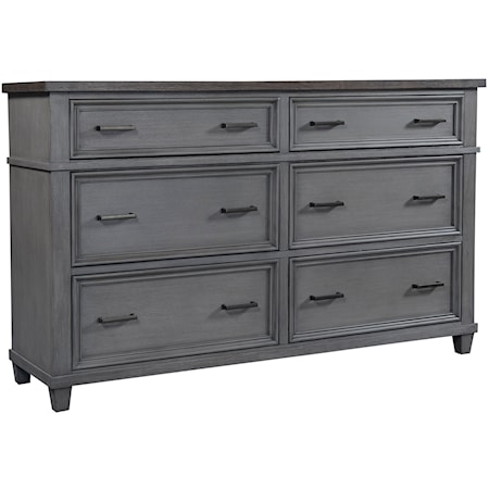 Farmhouse 6-Drawer Dresser with Felt Lined Top Drawers