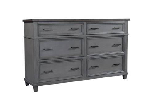 Farmhouse 6-Drawer Dresser with Felt Lined Top Drawers