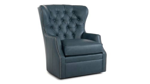 Transitional Accent Chair with Swivel Base and Button Tufted Back