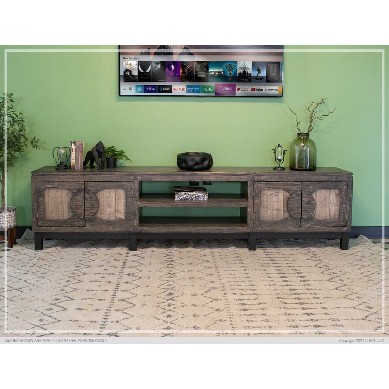 International Furniture Direct Cosalá Brown 4-Door TV Stand with Open Shelving