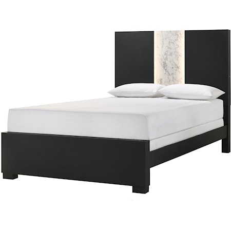 QUEEN SIZE PANEL BED W/LIGHTED HEADBOARD