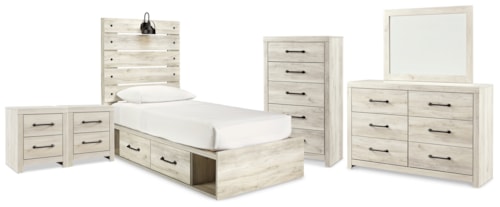 Twin Panel Bed With Storage, Dresser, Mirror, Chest And 2 Nightstands