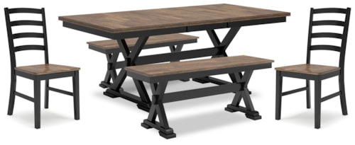 Dining Table, 2 Chairs And 2 Benches