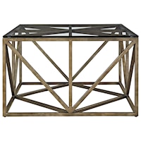 Transitional Square Cocktail Table with Tempered Glass Top