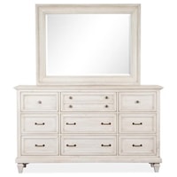 Relaxed Vintage Dresser and Mirror Set with Felt-Lined Top Drawers