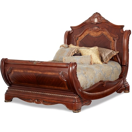 Traditional California King Sleigh Bed with Ornate Detailing