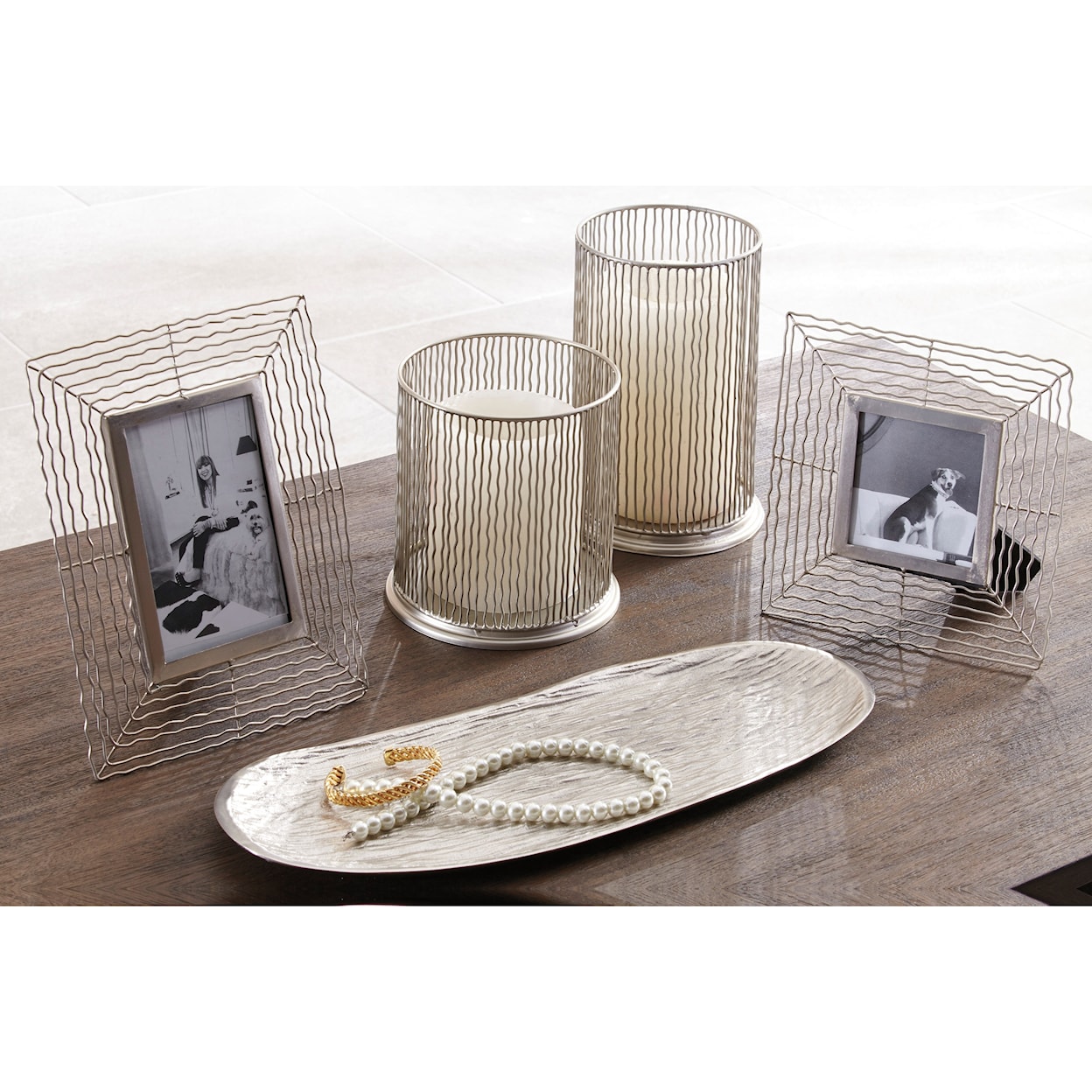 Signature Design by Ashley Accents Dympna Silver Finish Accessory Set