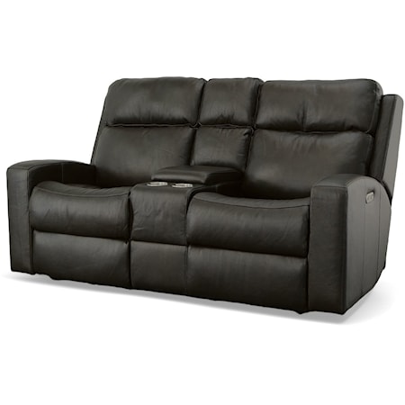 Contemporary Power Reclining Loveseat with Console and Headrest