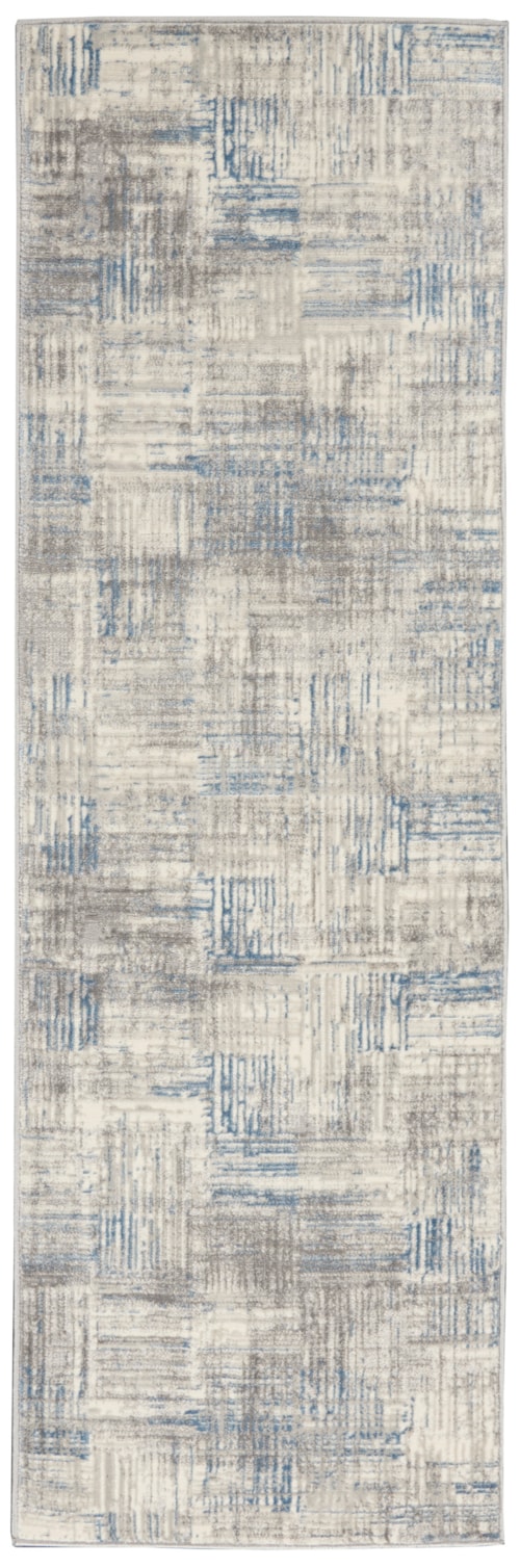 2'3" x 7'3" Ivory/Grey/Blue Runner Rug