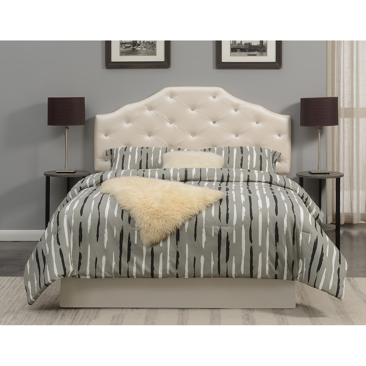 Prime Dawson Queen Headboard, Silver Faux Leather