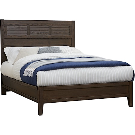 Transitional King Low Profile Bed with Louvered Headboard