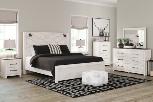 King Panel Bed, Dresser, Mirror, Chest And 2 Nightstands