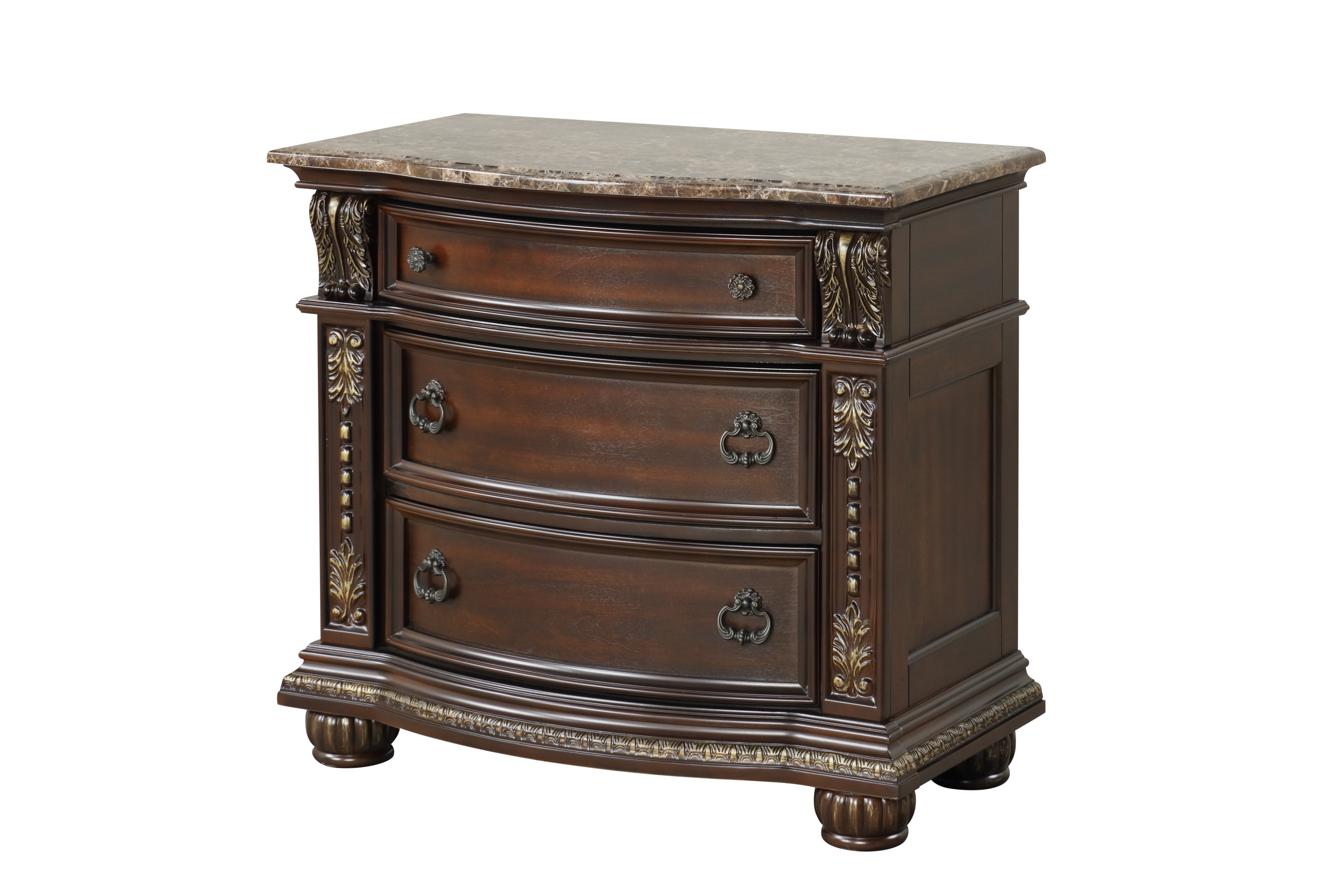Nightstand 3-Drawer Marble Top