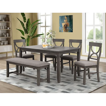 6-Piece Dinette with Table, 4 Side Chairs & Bench