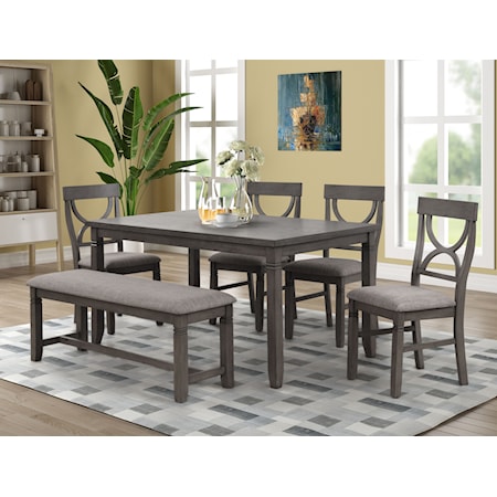 6-Piece Dinette with Table, 4 Side Chairs & Bench