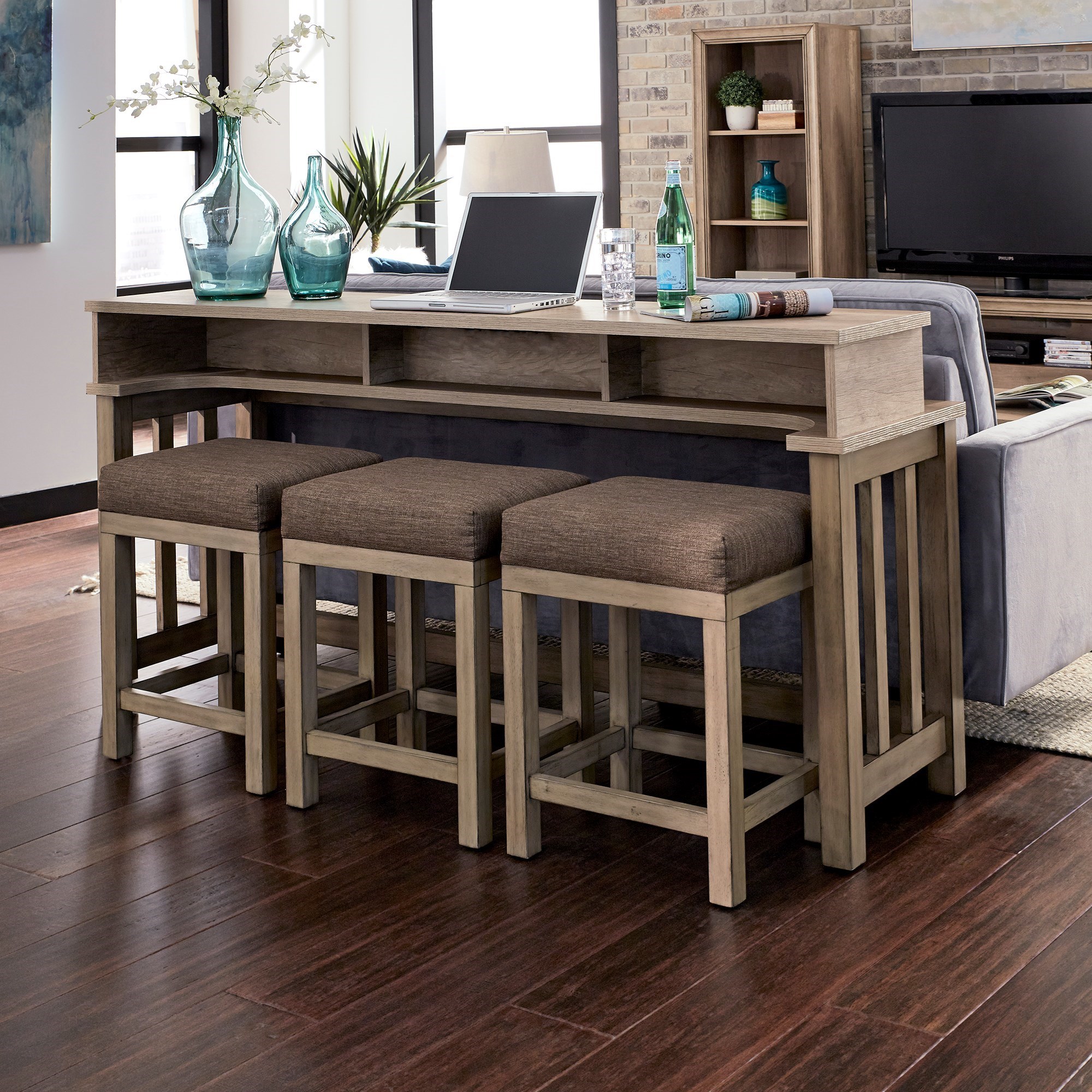 Console table with online bar stools