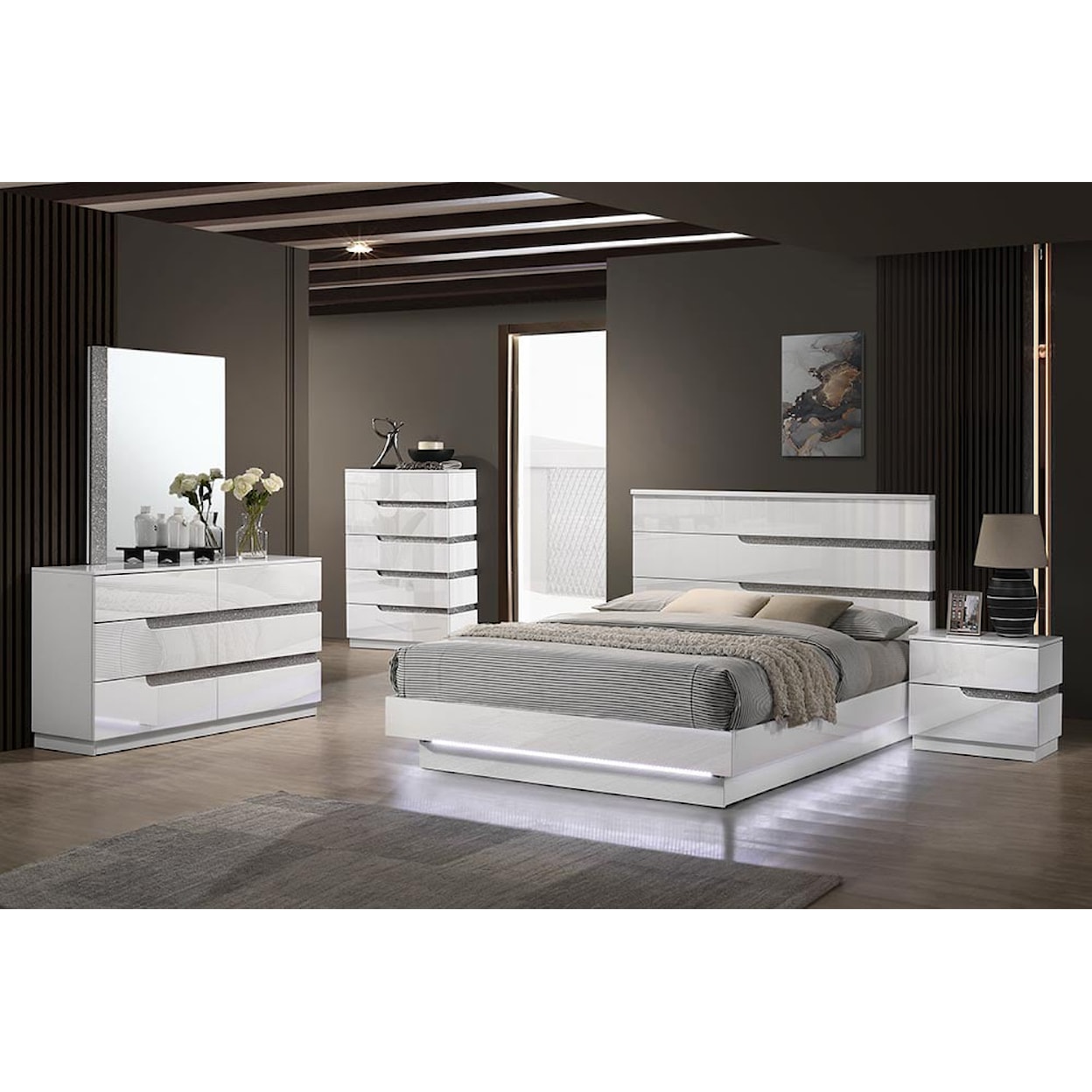 New Classic Furniture Paradox King Panel Bed with LED Lighting