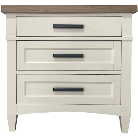 Modern Farmhouse 3-Drawer Nightstand with Built-in Charging Station