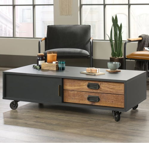 Industrial Coffee Table with Casters