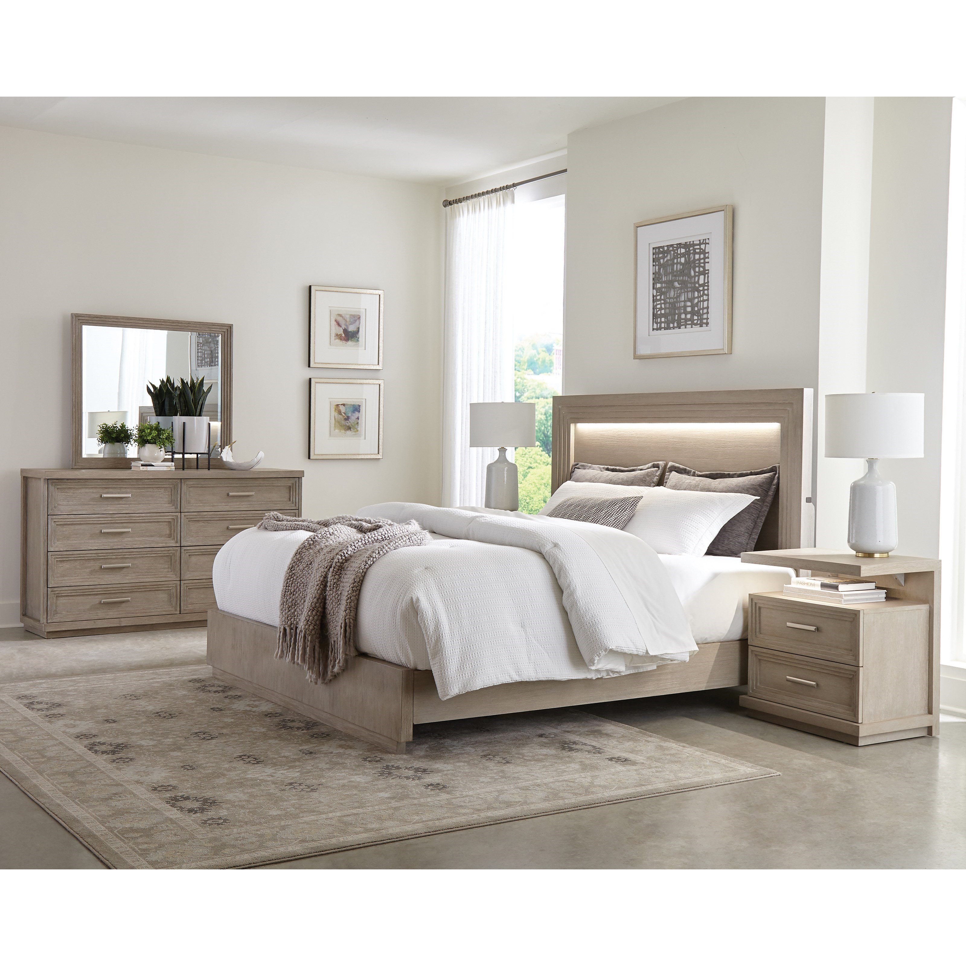 Riverside Furniture Cascade King Illuminated Panel Bed