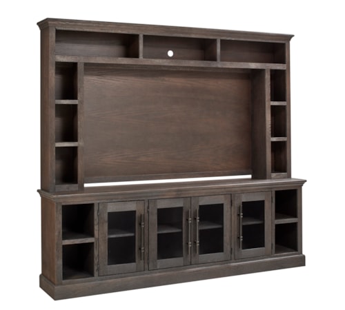 Traditional 97" Console Table with Hutch and Glass Doors