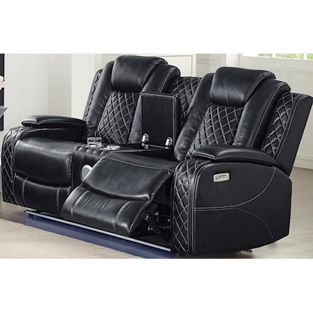 Contemporary Reclining Console Loveseat with Power Headrest