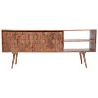 Mid-Century Modern 57-Inch TV Cabinet with Honeycomb Carving