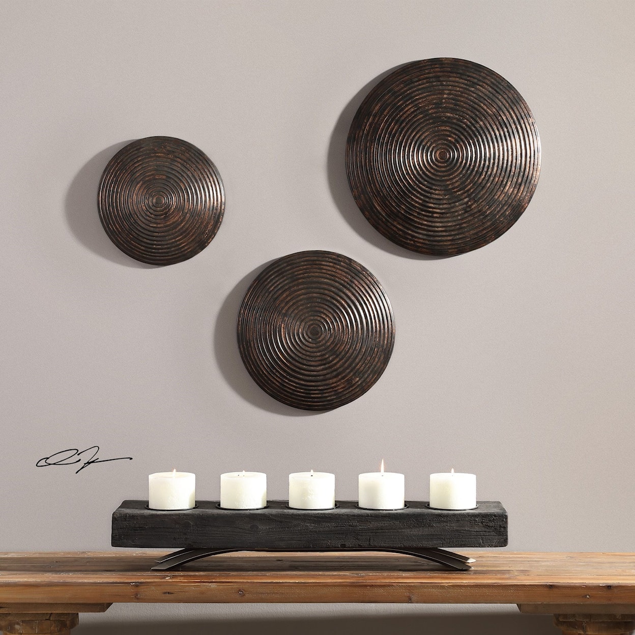 Uttermost Alternative Wall Decor Hanneli Ribbed Bronze Circles S/3