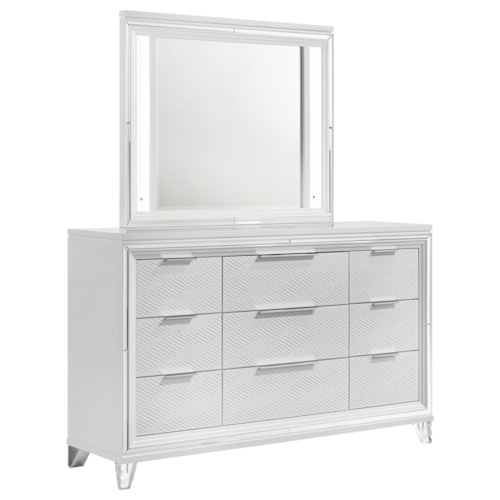 Marmore 9-Drawer Dresser And Led Mirror White