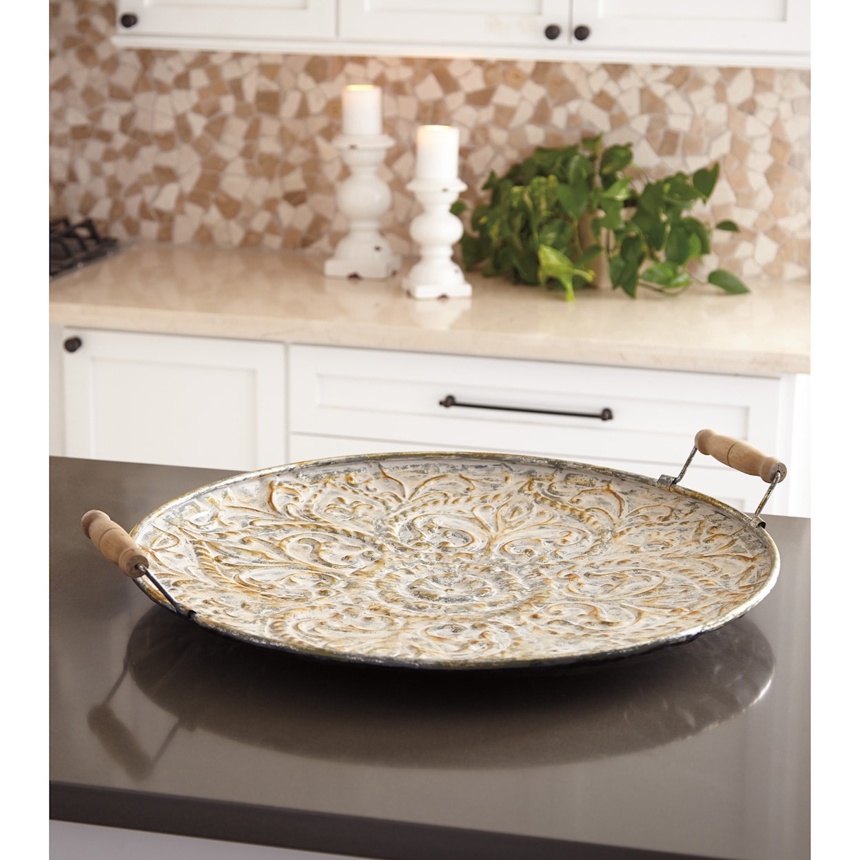 Ashley Furniture Signature Design Accents Didina Cream/Gold Finish Tray