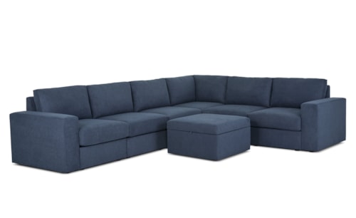 Flex 6-Seat Sectional with Wide Arm and Storage Ottoman - Denim