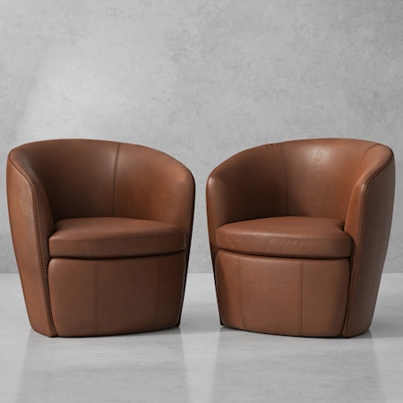 Leather Swivel Barrel Chair (Set of 2)