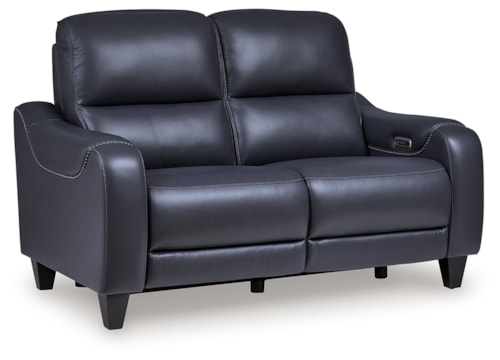 Leather Match Power Reclining Loveseat with Adjustable Headrests