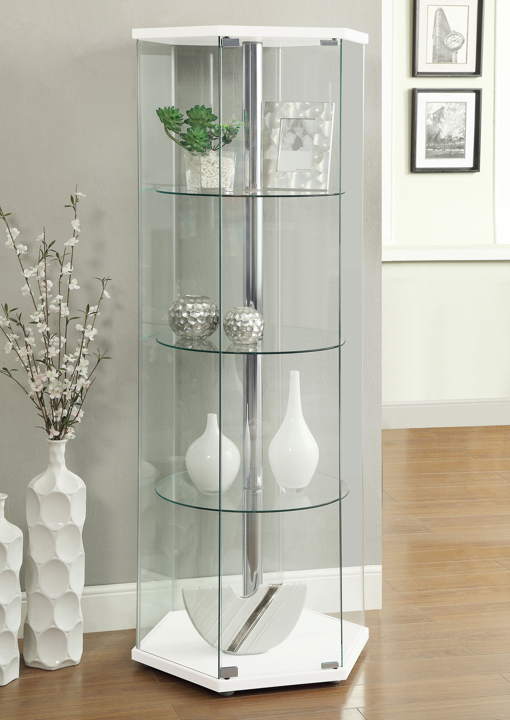 4-shelf Hexagonal Glass Curio Cabinet